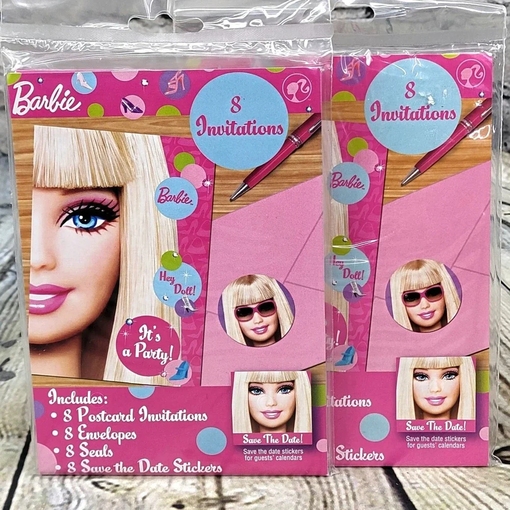 Barbie 8 Invitations Party Pack Envelopes Seals‎ Stickers Kids Birthday Fun
